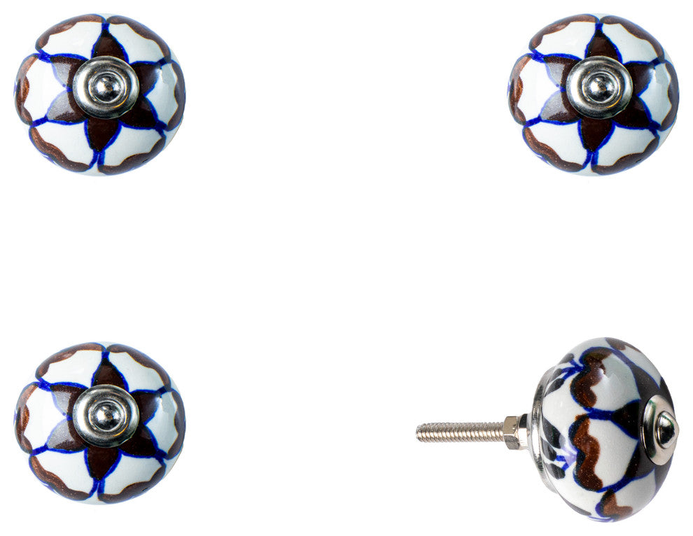 Knob-It Vintage Handpainted Ceramic Knobs, Set of 12, Cream/Brown/Blue