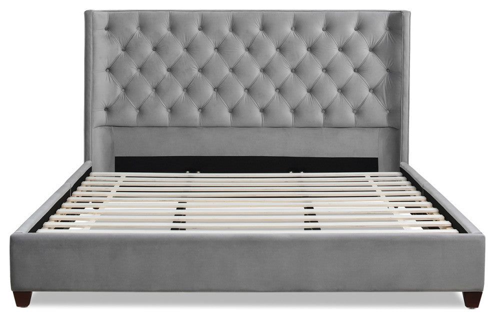 Manhattan Shelter King Platform Bed Frame, Opal Gray Velvet
