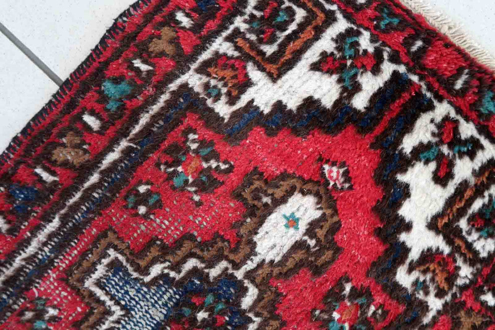 Handmade Vintage Persian Hamadan Rug 1.8'x2.9', 55cmx88cm 1970s