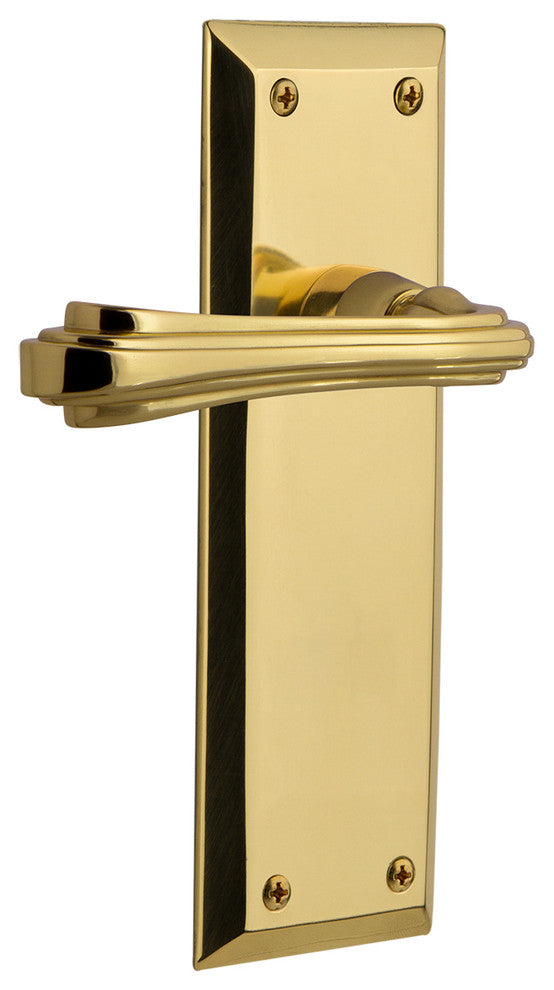 New York Plate With Fleur Lever, Unlacquered Brass, Privacy, Non-Handed