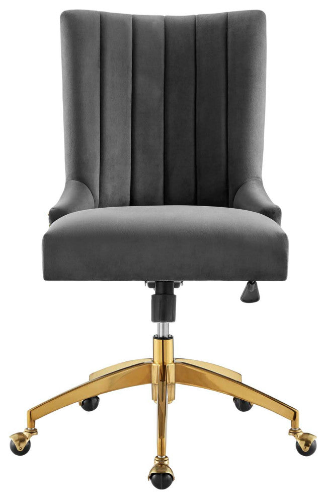 Computer Work Desk Tufted Chair, Velvet, Gold Gray, Home Business Office