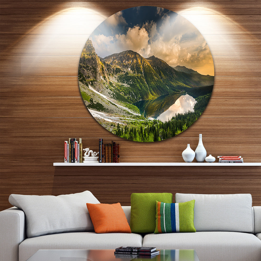Dramatic Sky Over Alpine Lake, Landscape Disc Metal Wall Art, 11"