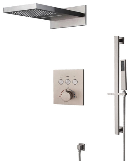 Favara 22" Brushed Nickel Rainfall Shower System With Handheld Shower, Non Led