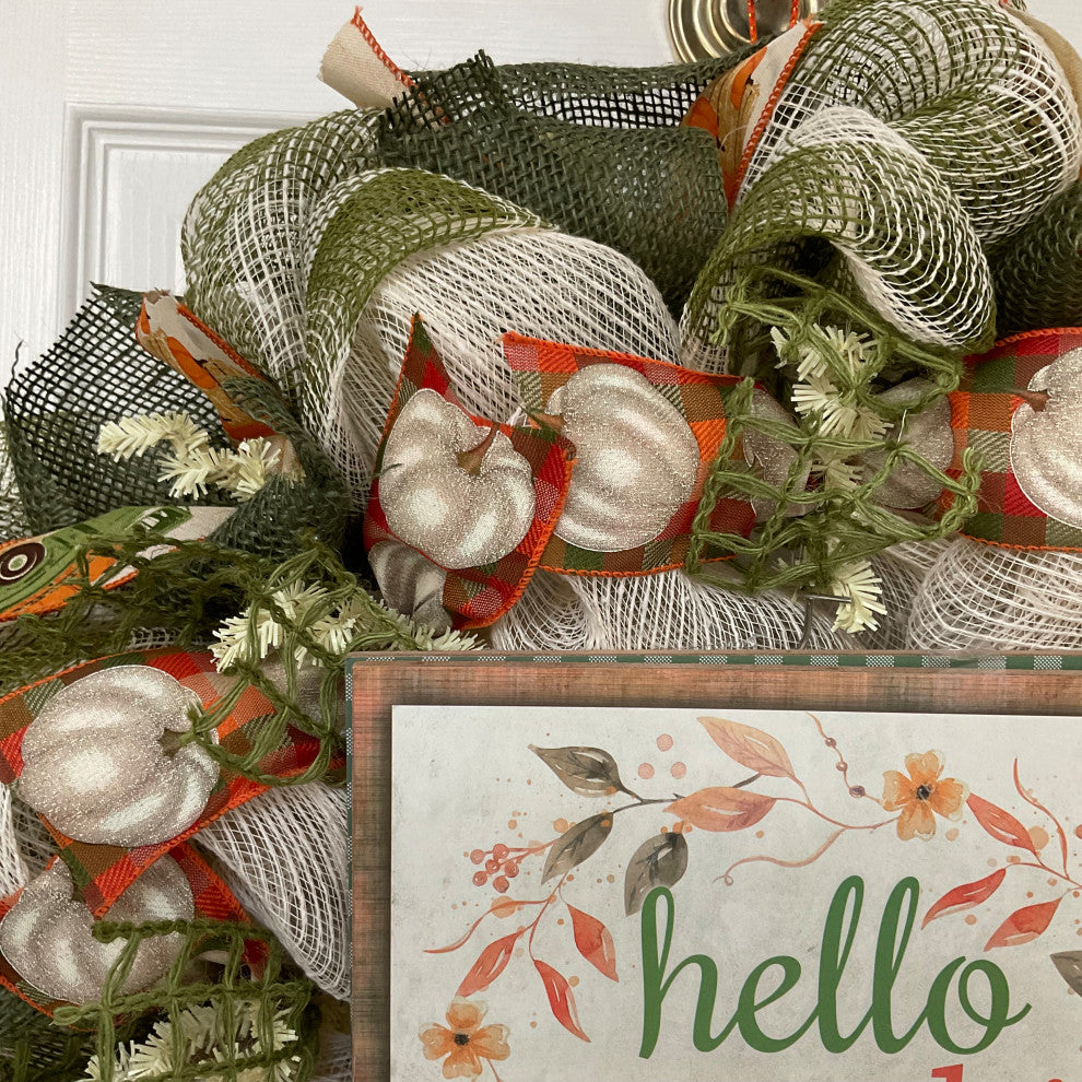 Hello Pumpkin Handmade Deco Mesh Harvest Wreath