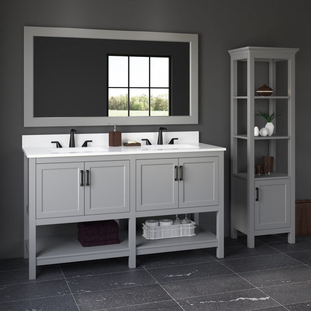 Rectangular MDF Framed Wall Mounted Bathroom Mirror, Grey
