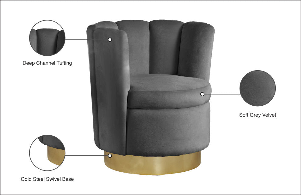 Lily Velvet Upholstered Accent Chair, Gray