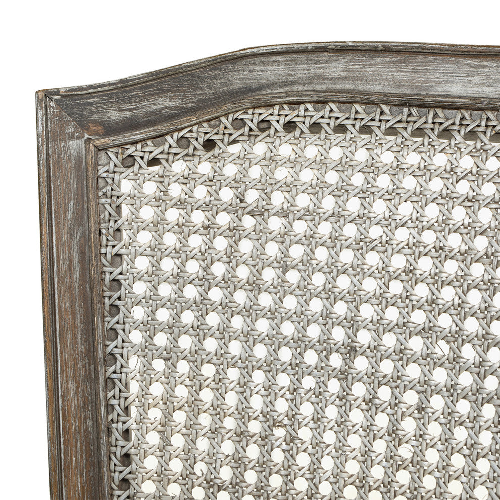Triomphe 26.5" Oak Rattan Wicker Counter Stool, Heathered Gray Linen