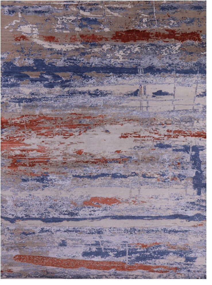 Modern Hand Knotted Wool and Silk Rug 9' 10" X 13' 3" Q7247