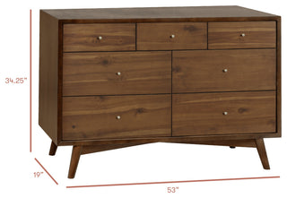 Palma 7-Drawer Assembled Double Dresser, Natural Walnut