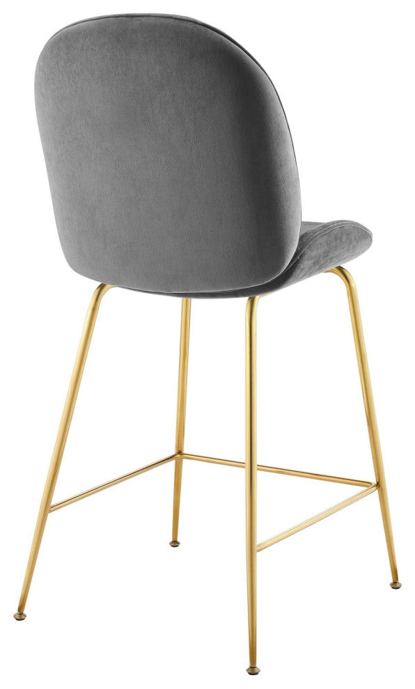 Velvet Counter Stool, Gold Luxe Glam Contemporary Modern Counter Stool, Grey