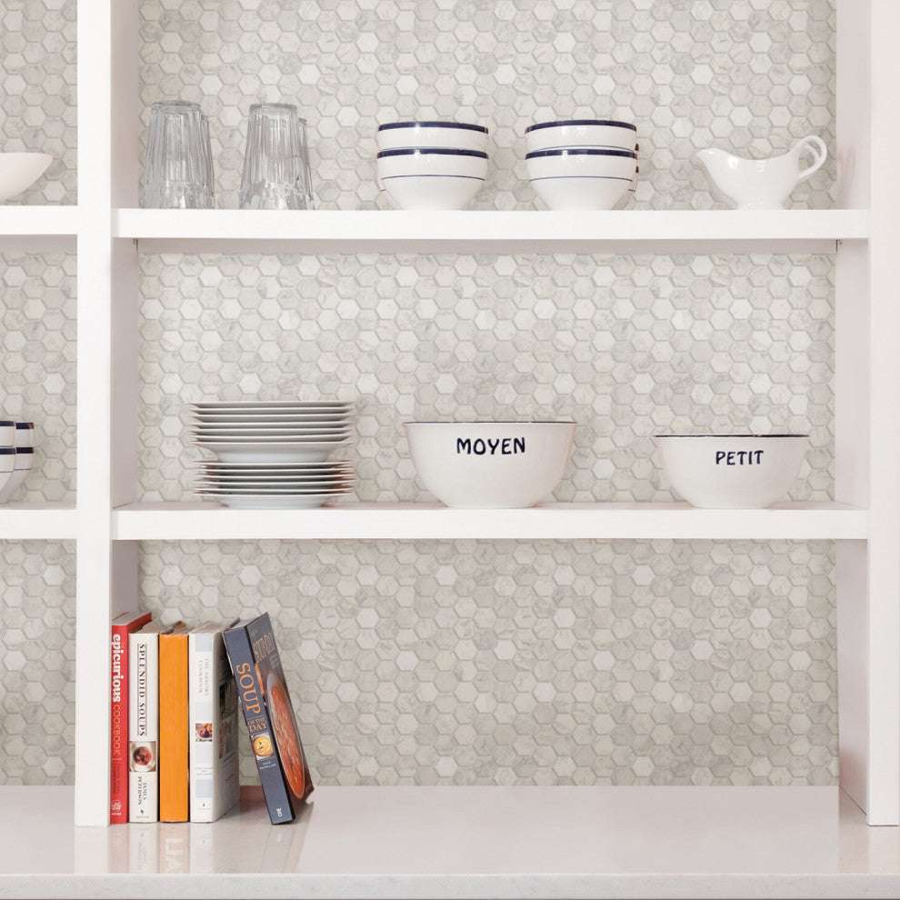 Hexagon Marble Peel & Stick Backsplash Tiles, Panel