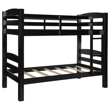 Linon Levi Twin over Twin Wood Bunk Bed in Black