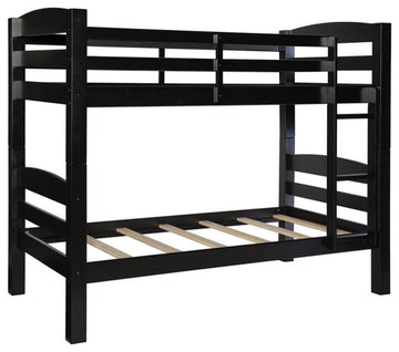 Linon Levi Twin over Twin Wood Bunk Bed in Black