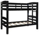 Linon Levi Twin over Twin Wood Bunk Bed in Black