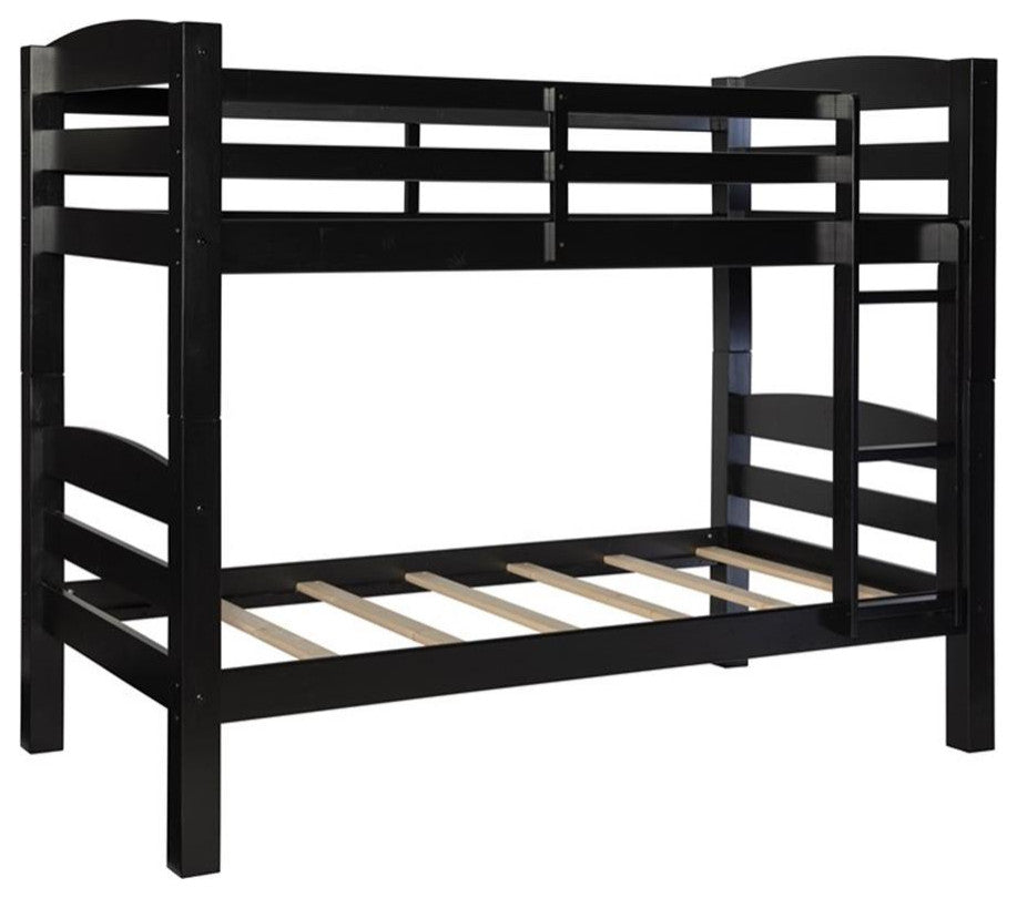 Linon Levi Twin over Twin Wood Bunk Bed in Black