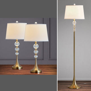 Madison 3 Piece Crystal Ball Lamp Set, Gold Brass
