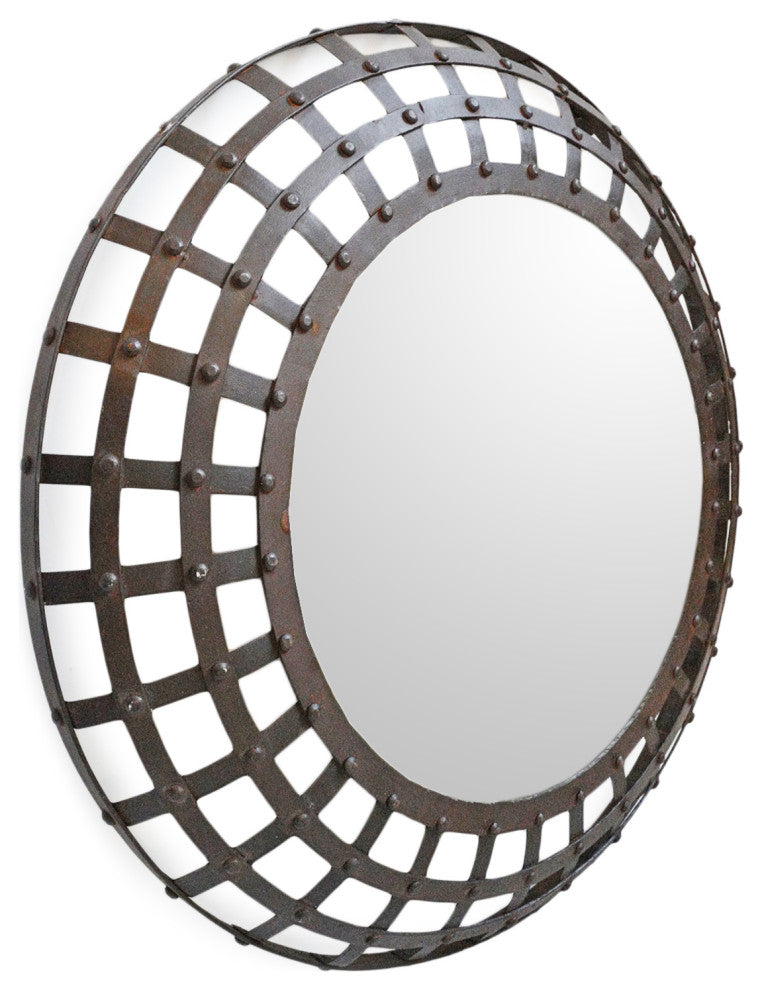 Industrial Round Iron Cage Mirror