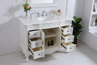 42" Single Bathroom Vanity, Antique White With Ivory White Engineered Marble, Antique White, 48