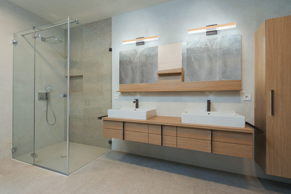 Palmital Bath/Vanity Light, Integrated LED, Natural Wood, Frosted Acrylic