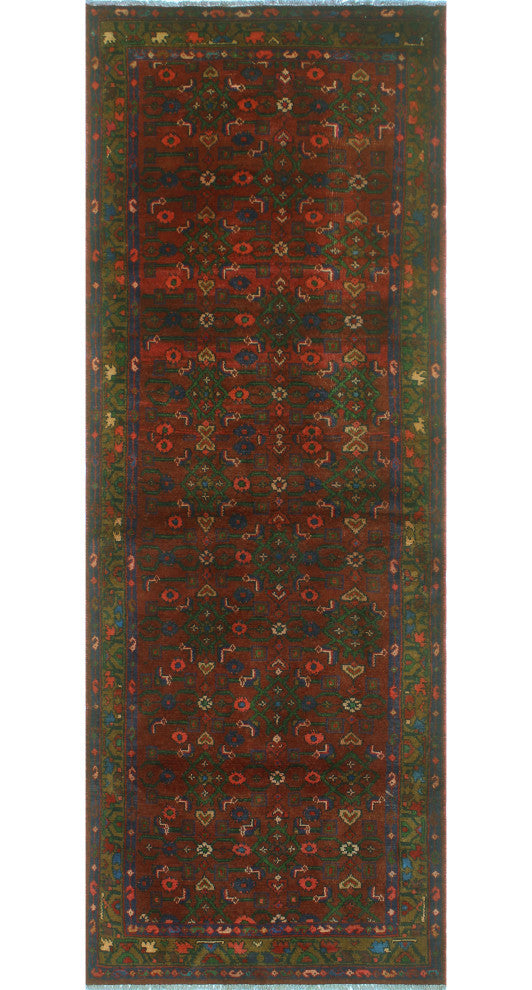 Fine Vintage Distressed HamiLight on Burgundy/Brown Runner, 3'6x9'8
