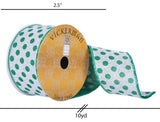 2.5" x 10 yard Green Dots Pattern Christmas Ribbon , 2.5"x10Yd