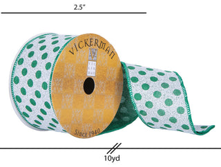 2.5" x 10 yard Green Dots Pattern Christmas Ribbon , 2.5"x10Yd