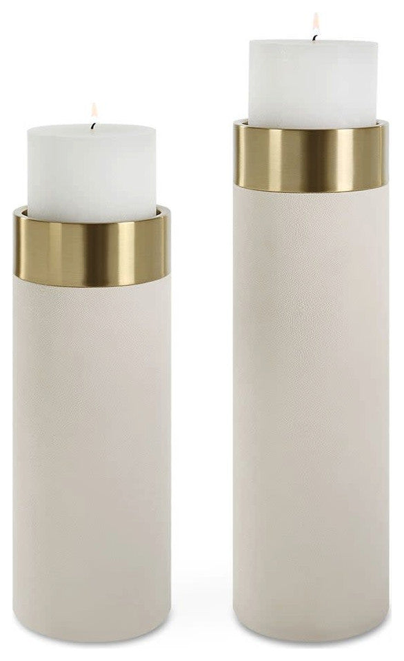 Uttermost 18100 Wessex Iron and Leather Table Pillar Candle - Antique Brushed