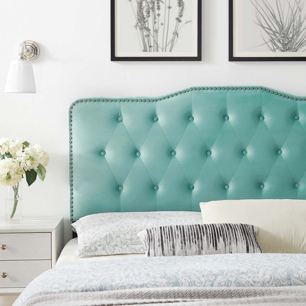 Tufted Headboard, Full Queen Size, Velvet, Blue, Modern Contemporary, Bedroom