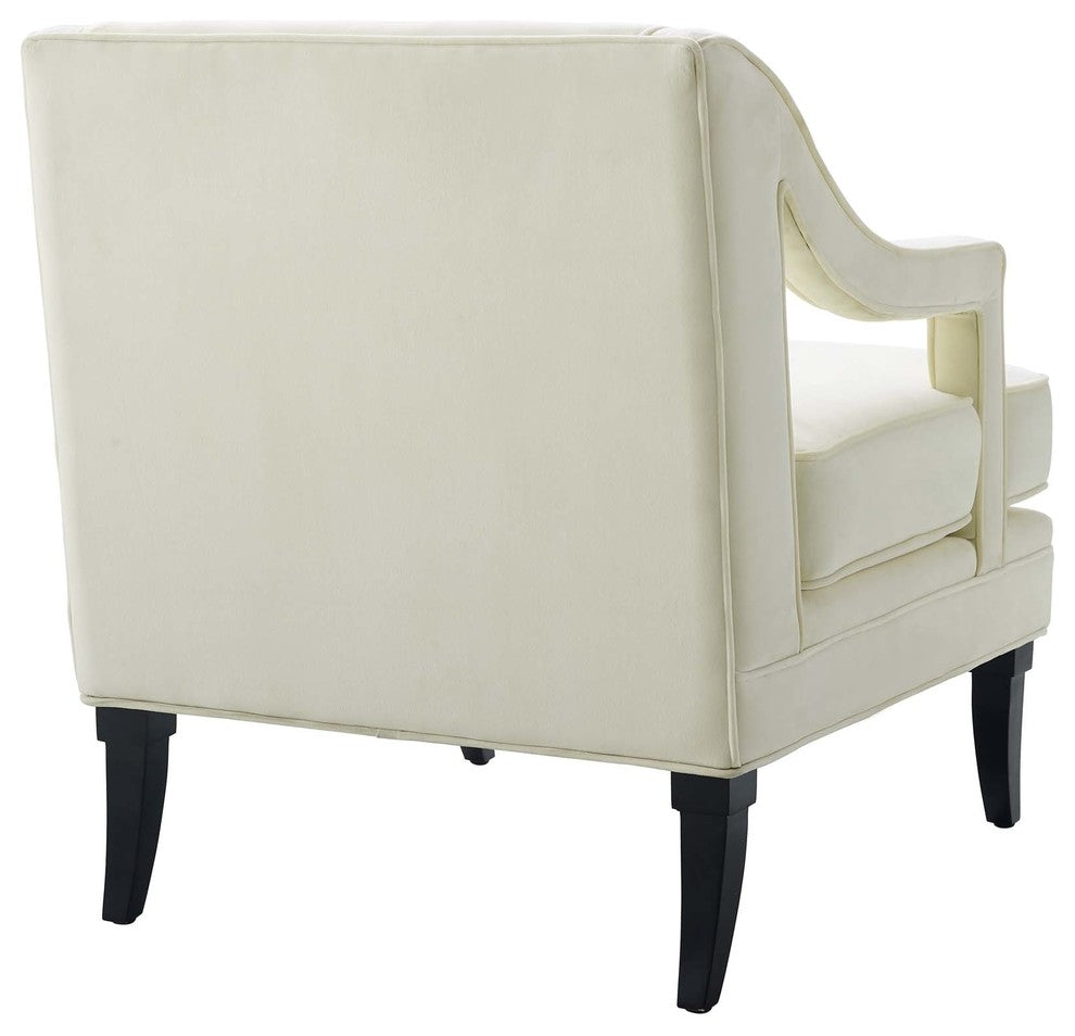 Concur Button Tufted Upholstered Velvet Armchair, Ivory