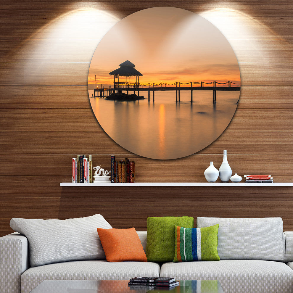 Wonderful Wooden Pier And Hut Phuket, Seascape Round Wall Art, 36"