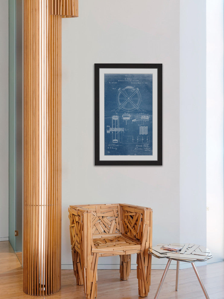 "Tesla Arc Lamp 1891 Blueprint" Framed Painting Print
