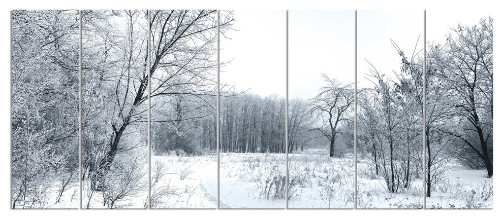 Beautiful Winter Panorama, Landscape Canvas Art Print, 83"x32", 7 Panels