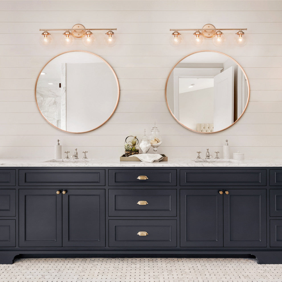 LALUZ 4-Light Matte Gold and Seeded Glass Modern Bathroom Vanity Light