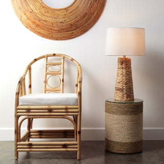 Two Tone Rope Wrapped Drum Accent Table Brown Off White Natural Coastal Island