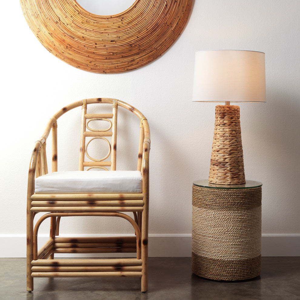 Two Tone Rope Wrapped Drum Accent Table Brown Off White Natural Coastal Island