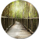 Wooden Bridge In Forest, Landscape Photography Round Metal Artwork, 11"