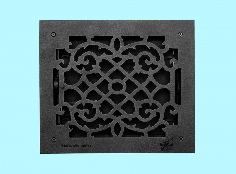 Black Floor Air Vent Heat Register with Aluminium Victorian Upscale Design