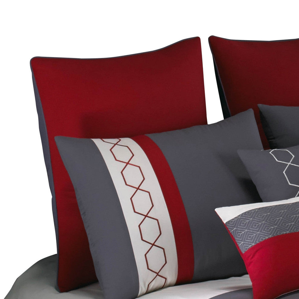 8 Piece King Comforter Set with Printed Trellis Pattern, Red
