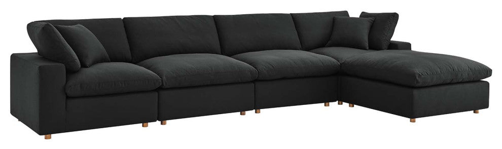 Commix Down Filled Overstuffed 5-Piece Sectional Sofa Set, Black