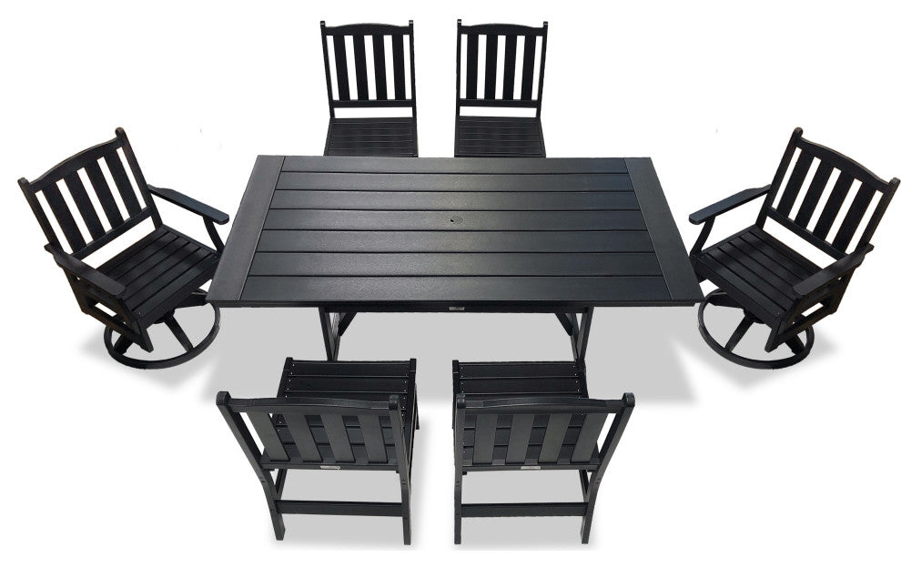 LuXeo Tuscany HDPE Swivel Dining Set, Black, 7-Piece