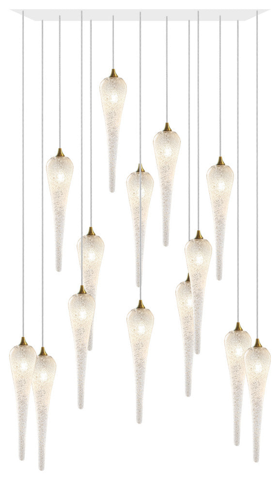Icicle 14 Blown Glass Chandelier, White, 48", Clear Glass