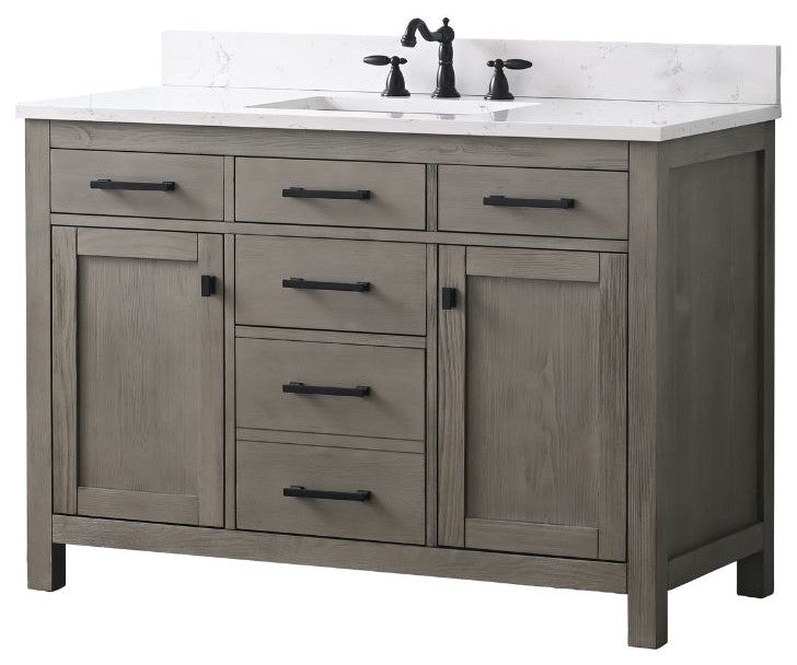 Jasper 48" Bathroom Vanity, Textured Gray, Ariston White Engineered Stone Top
