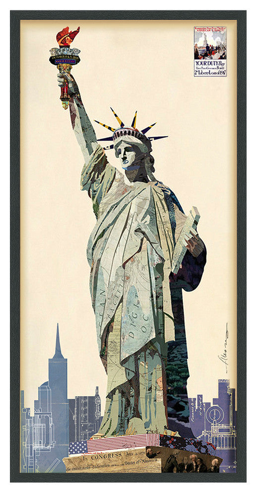 Lady Liberty Dimensional Handmade Collage Wall Art Framed Under Glass