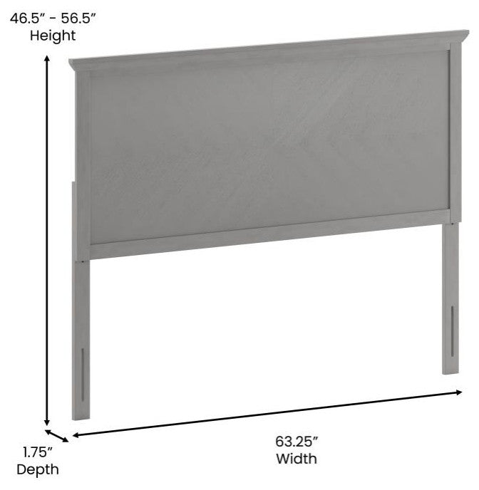 Fiona Herring Bone Wooden Adj. Headboard for Metal Bed Frames,Gray Wash-Queen