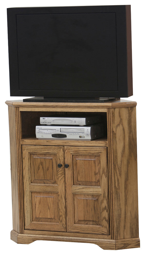 Oak Ridge, Tall 41" Wide Corner TV Console, Olive Oak