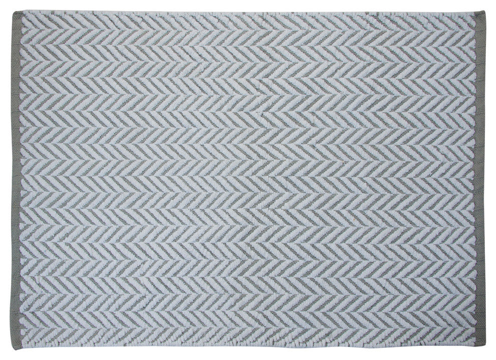 Bath Rug Cotton, Tufted 34"x21", White and Gray, GSF 145, Pattern Camridge