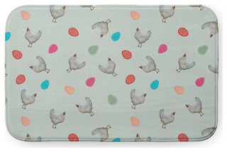34" x 21" Chickens and Eggs Bathmat, Breezeway Green