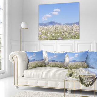 Chamomiles With Hills On Background Flower Throw Pillow, 18"x18"