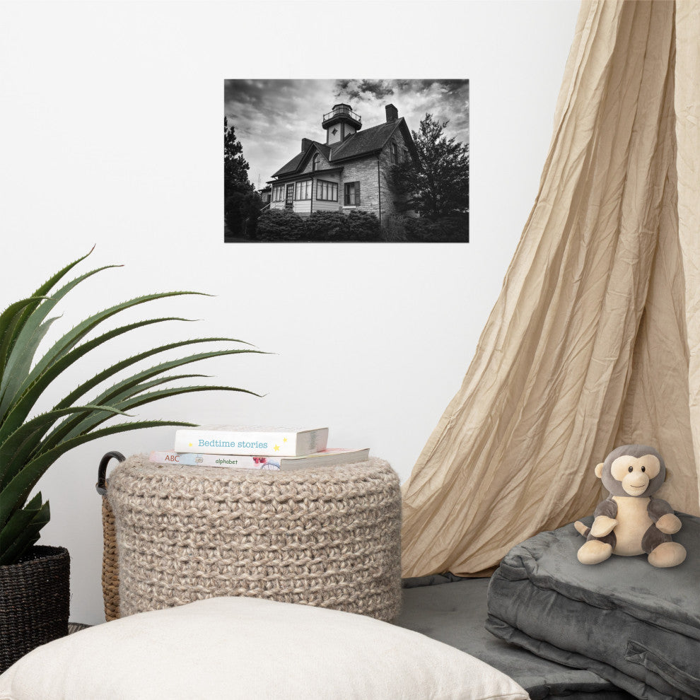 Cedar Point Lighthouse in Black and White Unframed Wall Art Prints, 12" X 18"