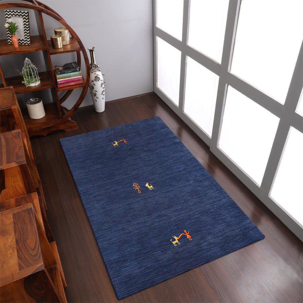 HAND KNOTTED LOOM WOOL ECO-FRIENDLY AREA RUGS - Rectangle, Navy, Contemporary